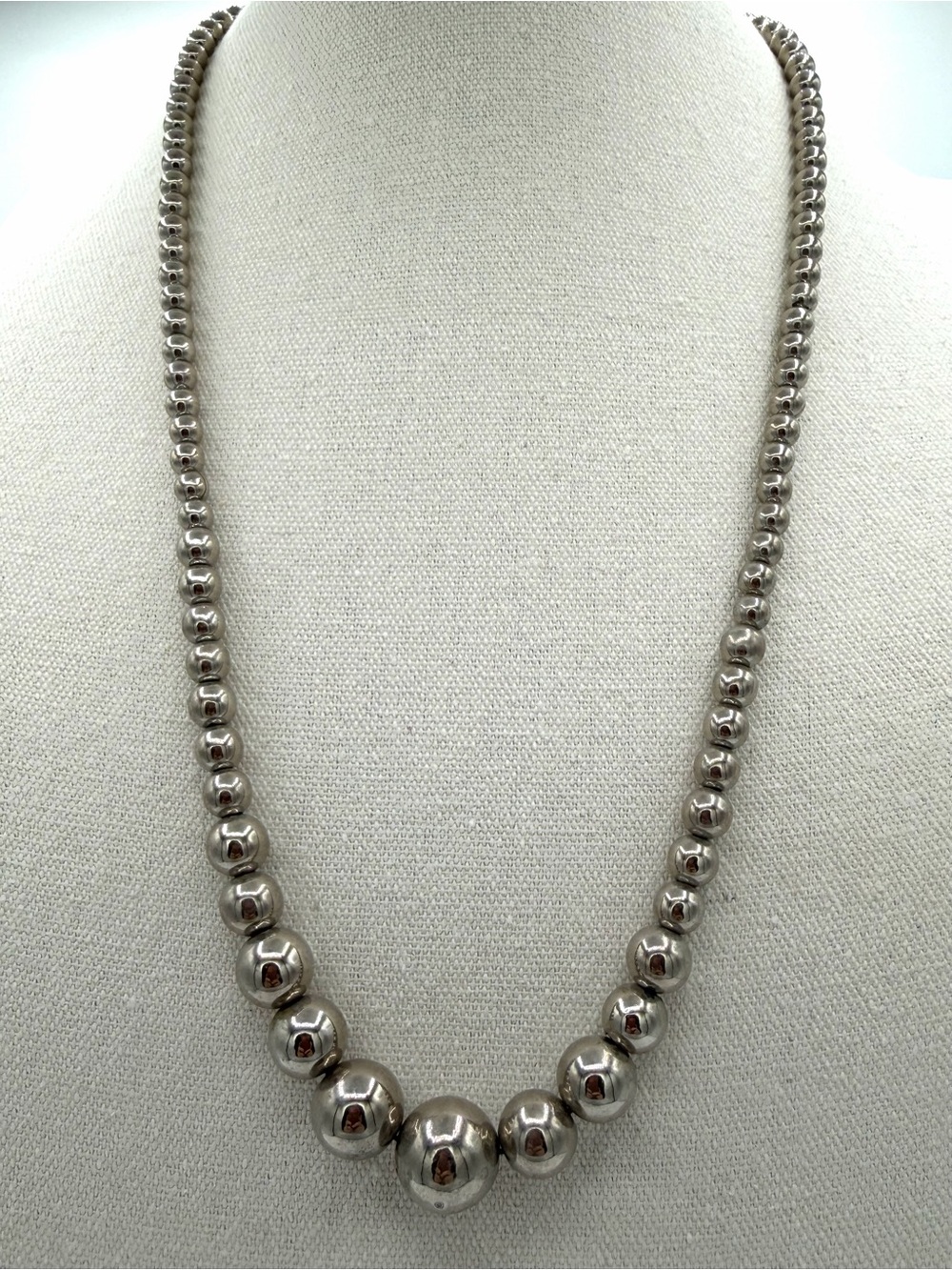 Vintage Mid-Century Modern Box Clasp Silver-Tone Bead Woman’s Necklace on Chain